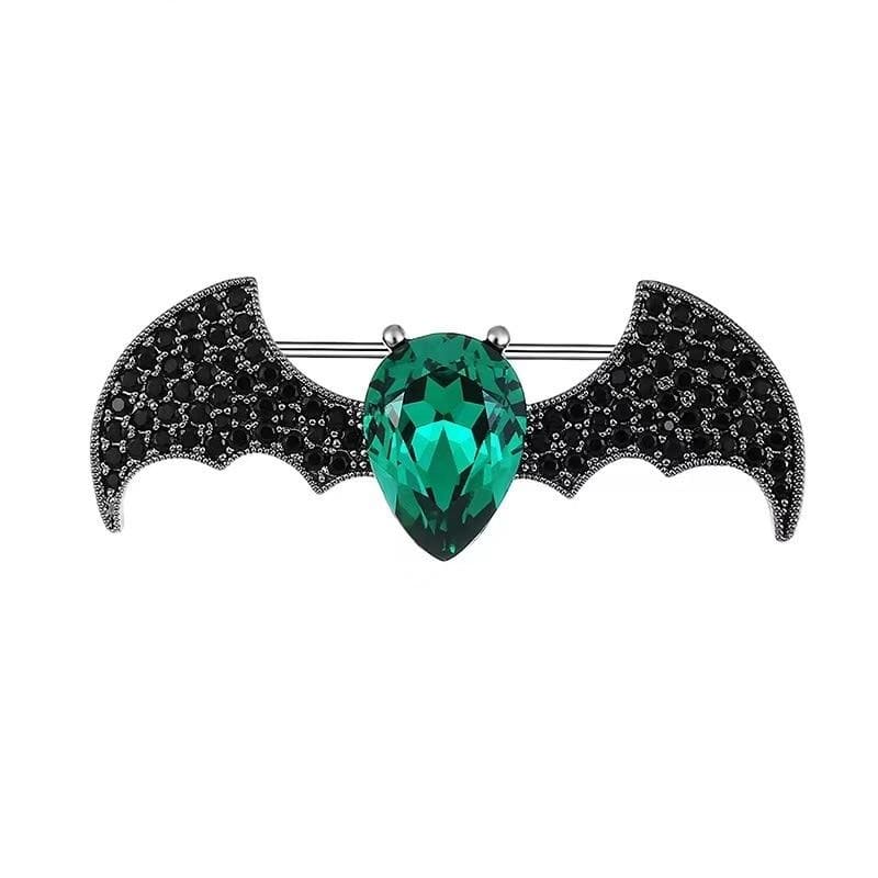 Green Rhinestone Bat Brooch | Brooch Paradise