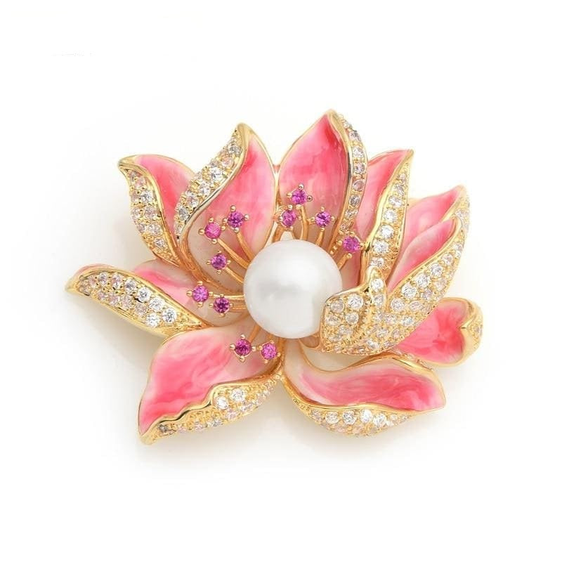 Pearl Lotus Flower Brooch | Brooch Paradise