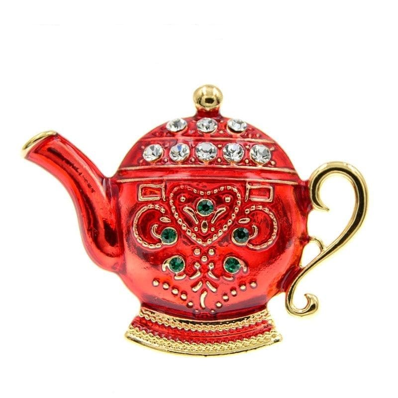 Red Rhinestone Teapot Brooch | Brooch Paradise