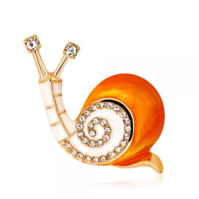 Rhinestone Snail Brooch - Orange Color | Brooch Paradise