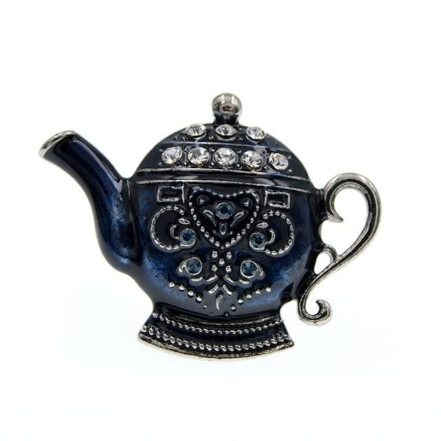 Rhinestone Teapot Brooch - Silver Color | Brooch Paradise