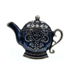 Rhinestone Teapot Brooch - Silver Color | Brooch Paradise