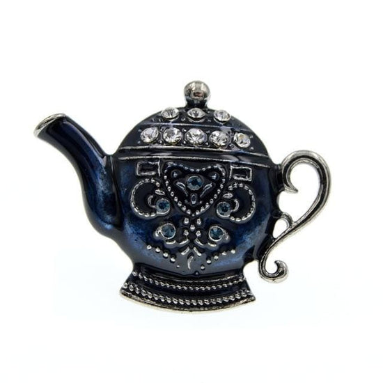 Rhinestone Teapot Brooch - Silver Color | Brooch Paradise