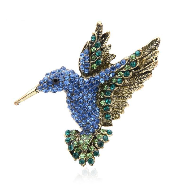 Rhinestone Hummingbird Brooch - Blue Color | Brooch Paradise