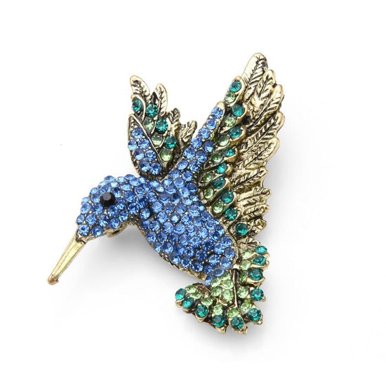 Rhinestone Hummingbird Brooch - Blue Color | Brooch Paradise