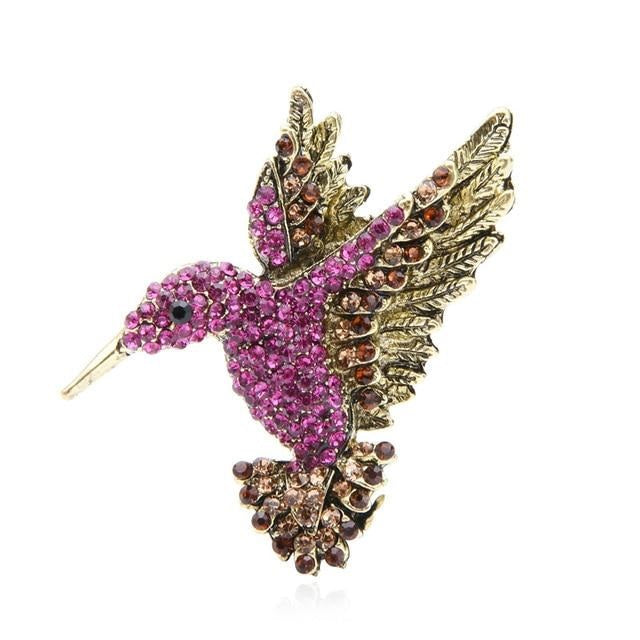 Rhinestone Hummingbird Brooch - Pink Color | Brooch Paradise