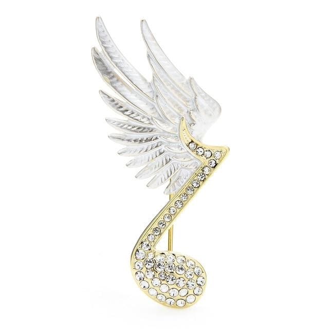 White Rhinestone Musical Note Brooch | Brooch Paradise