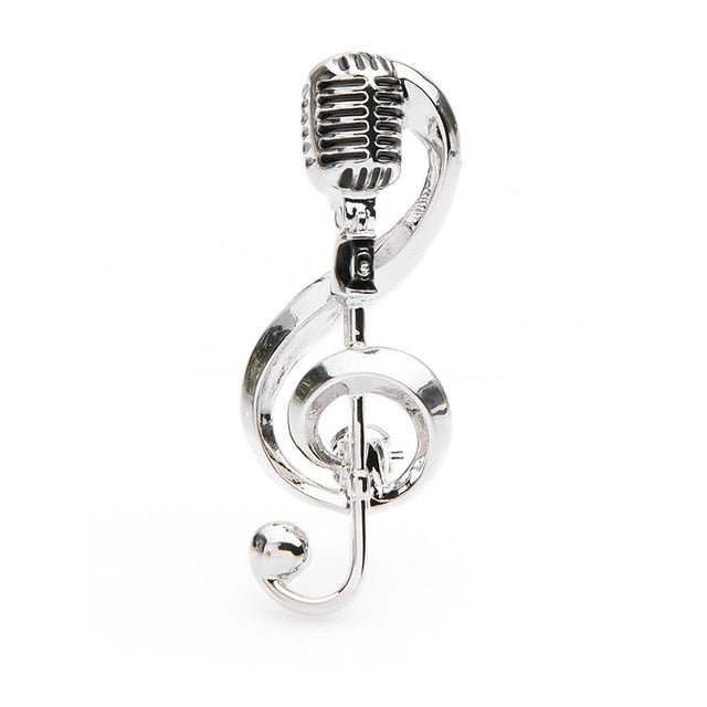 Silver Microphone Brooch